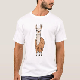 Camiseta Cartoon Amigável Llama - Animais Castanho e Branco