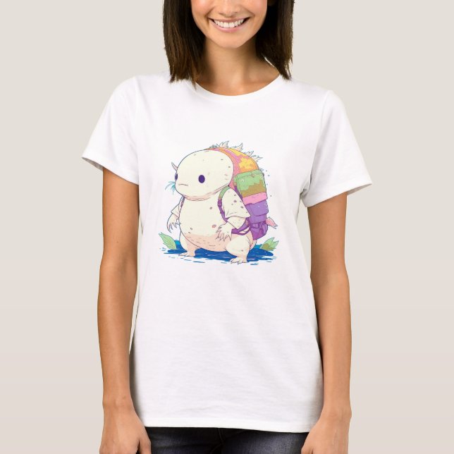 Camiseta Cartoon Axolotl Kawaii de volta à escola (Frente)