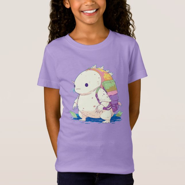 Camiseta Cartoon Axolotl Kawaii de volta à escola (Frente)