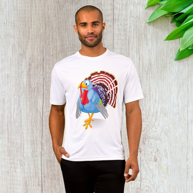 Camiseta Cartoon Azul Engraçado Turquia com Penas Patriotas (Criador carregado)