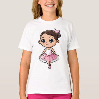 Camiseta Cartoon Ballerina Rosa Tutu Cabelo Arco Escuro