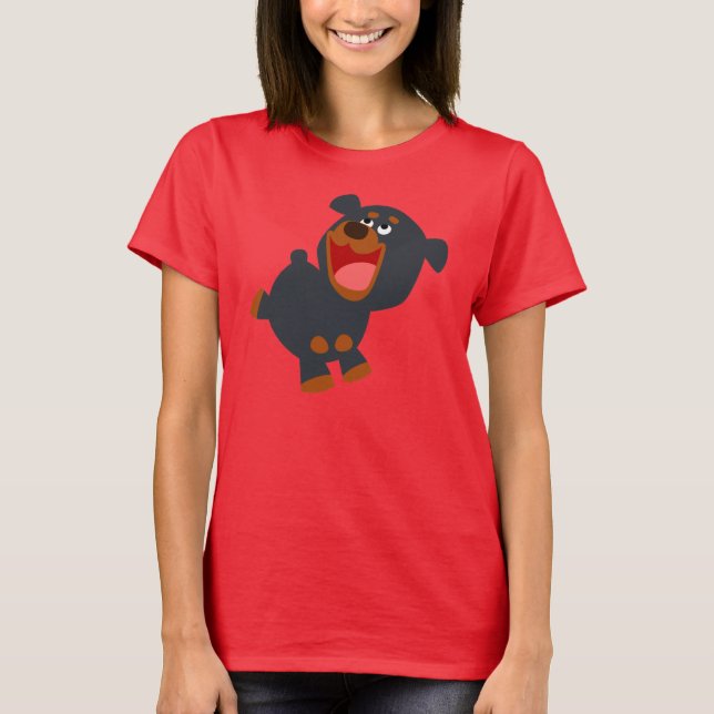 Camiseta Cartoon Bebê Rottweiler Mulheres T-Shirt (Frente)
