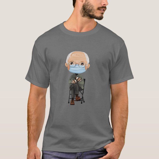 Camiseta Cartoon Bernie Sanders e seu Marrom Quente Mittens (Frente)