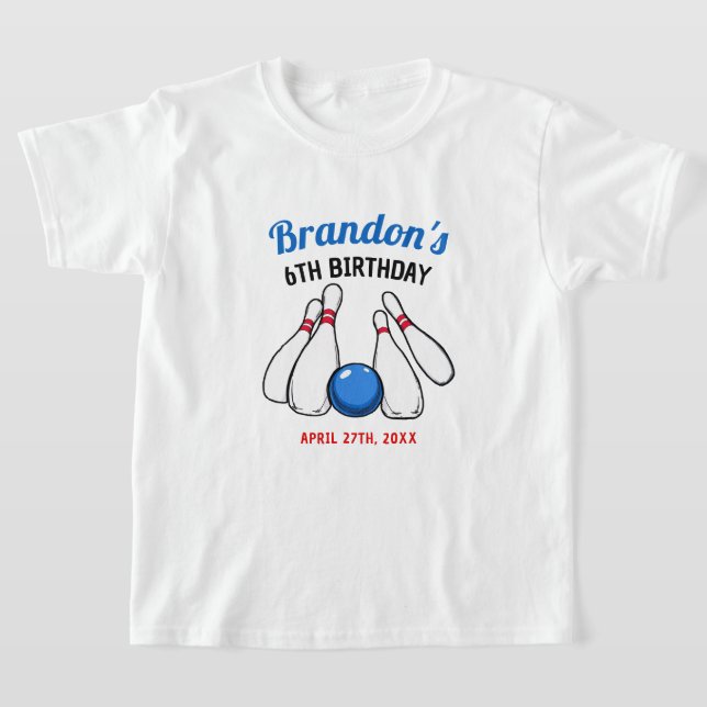 Camiseta Cartoon Blue & Red Boliche Kids 6 de aniversário (Postura )