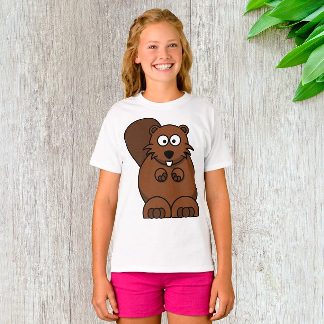 Camiseta Cartoon Bonito — Castor — Floresta Engraçado (Criador carregado)