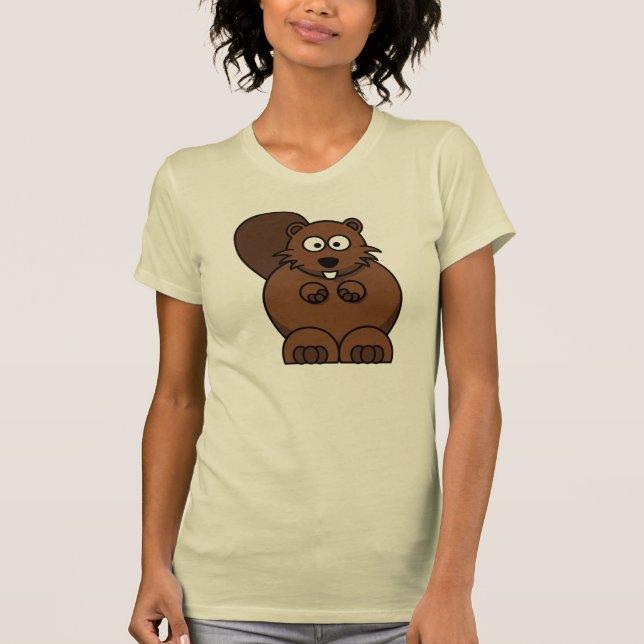 Camiseta Cartoon Bonito — Castor — Floresta Engraçado (Frente)