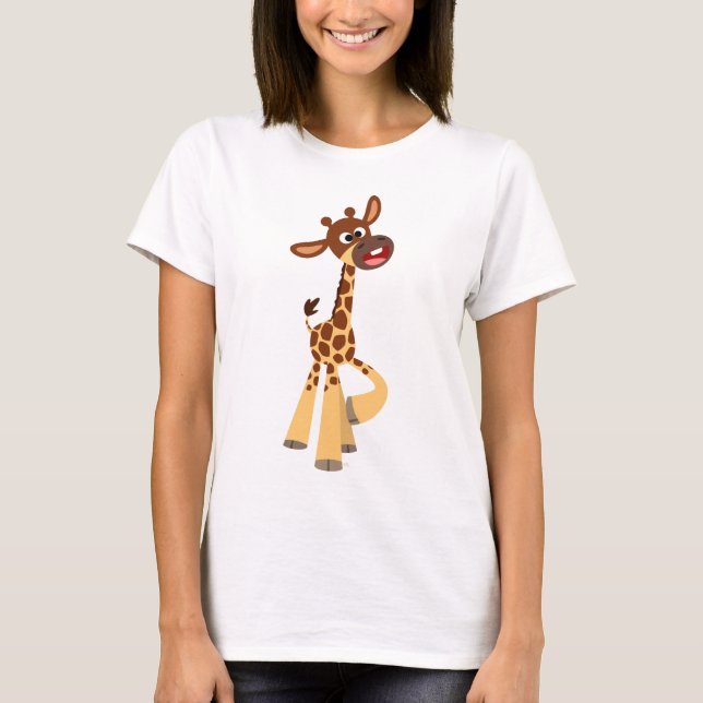 Camiseta Cartoon Bonito Girafa Mulher-T-Shirt (Frente)