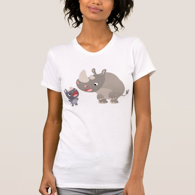 Camiseta Cartoon Bonito Rhino Baby e Rinoceronte (Frente)