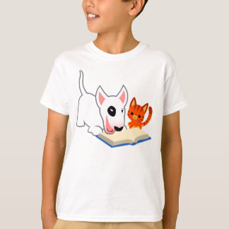 Camiseta Cartoon Bullie e Gatinho com Book Kids T-Shirt