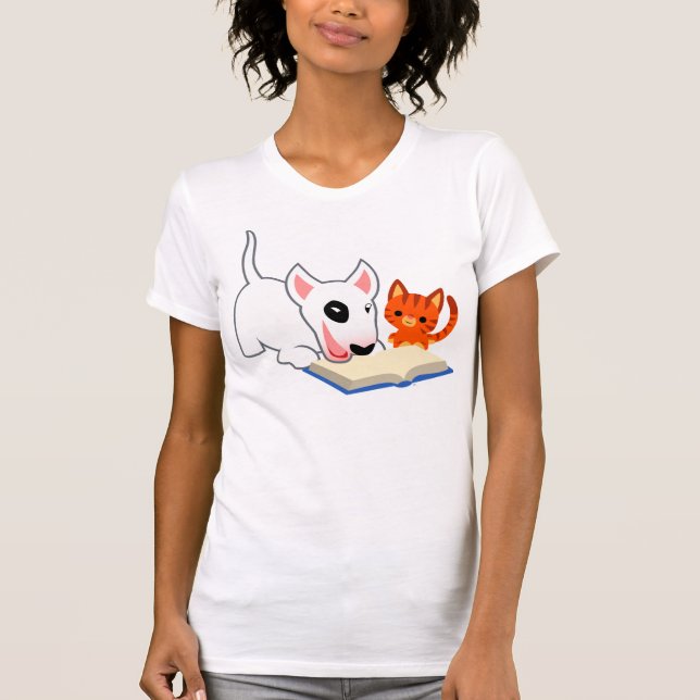 Camiseta Cartoon Bullie e Gatinho com Book Women T-Shirt (Frente)