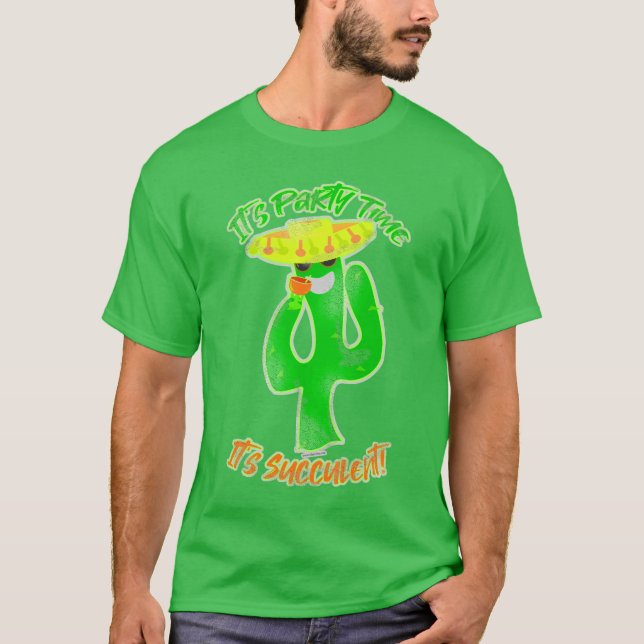 Camiseta Cartoon Cactus, Tempo De Festa Totalmente Neon (Frente)