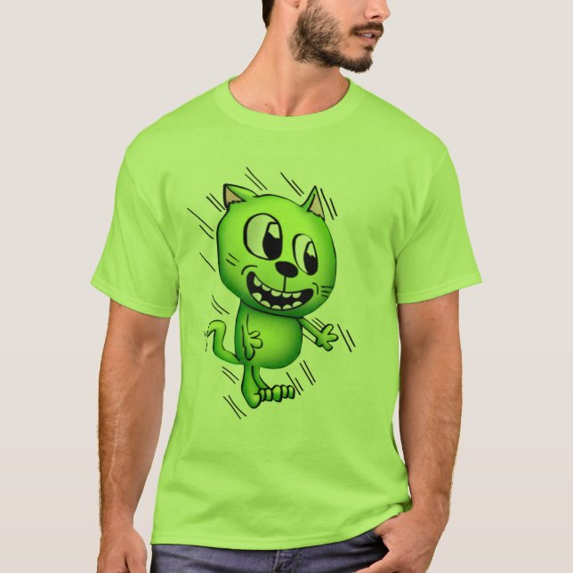Camiseta Cartoon Cat Green (Frente)