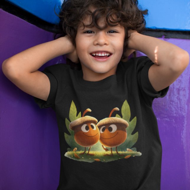 Camiseta Cartoon Chestnut - Cartoon Acorns & Folhas sorride (Criador carregado)