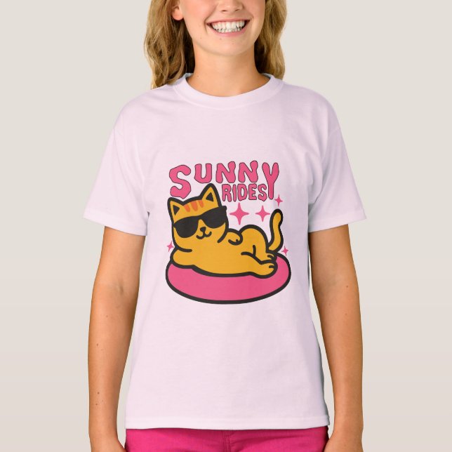 Camiseta Cartoon Chill cat em floatie no humor solar (Frente)