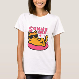Camiseta Cartoon Chill cat em floatie no humor solar