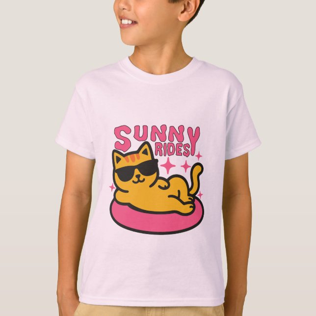Camiseta Cartoon Chill cat em floatie no humor solar (Frente)