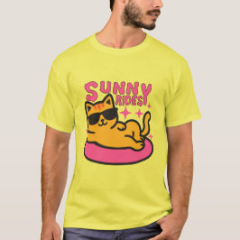 Camiseta Cartoon Chill cat em floatie no humor solar