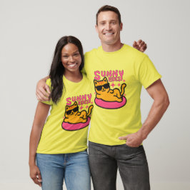 Camiseta Cartoon Chill cat em floatie no humor solar