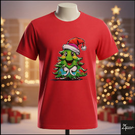 Camiseta  Cartoon Christmas Tree Santa Hat Graffiti