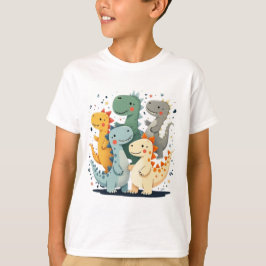 Camiseta Cartoon Colorido Dinossauros Crianças T-Shirt