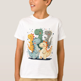 Camiseta Cartoon Colorido Dinossauros Crianças T-Shirt