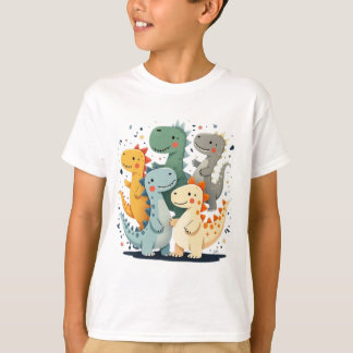Camiseta Cartoon Colorido Dinossauros Crianças T-Shirt