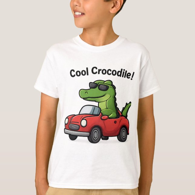 Camiseta Cartoon Crocodilo legal em Óculos de sol Dirigindo (Frente)
