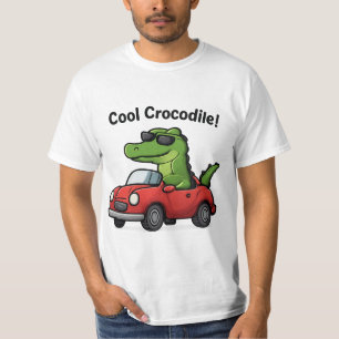 Camiseta Cartoon Crocodilo legal em Óculos de sol Dirigindo
