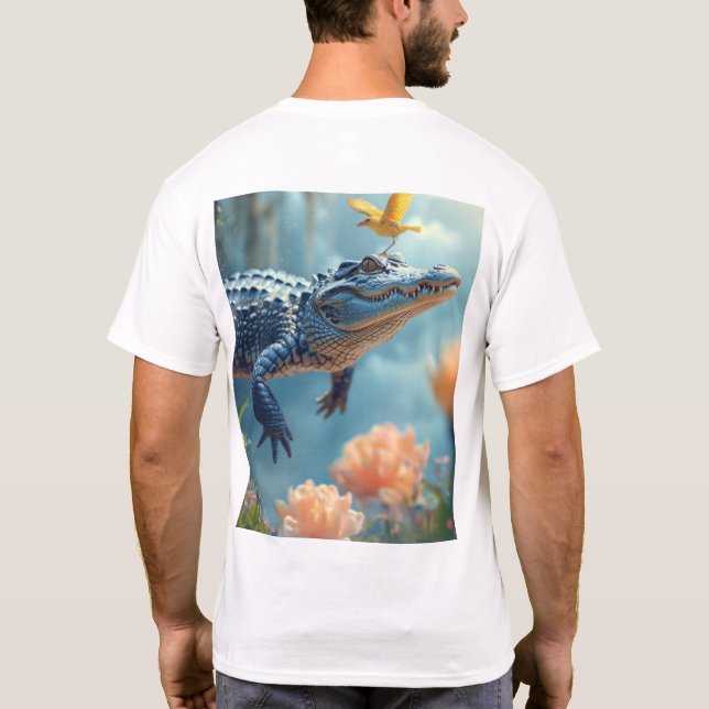 Camiseta Cartoon Crocodilo Voador | Bastante e Engraçado An (Verso)