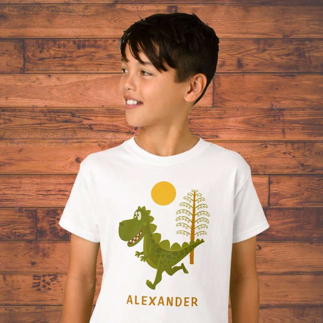 Camiseta Cartoon Cute Funny Running Dinosaur Jurassic Sun  (Criador carregado)