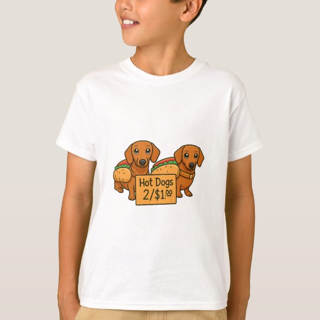 Camiseta Cartoon Dachshunds as hot dogs (Frente)