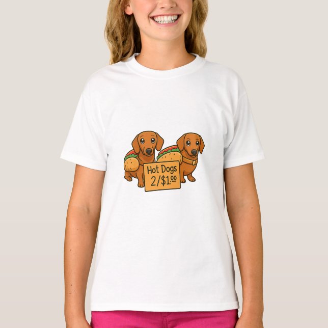 Camiseta Cartoon Dachshunds as hot dogs (Frente)