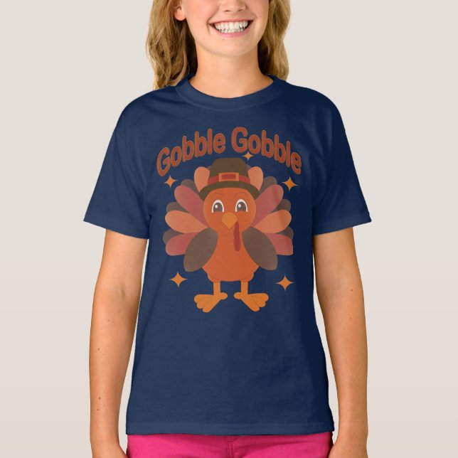 Camiseta Cartoon de Ação de Graças da Turquia - "Gobble Gob (Frente)