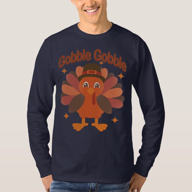Camiseta Cartoon de Ação de Graças da Turquia - "Gobble Gob (Frente)