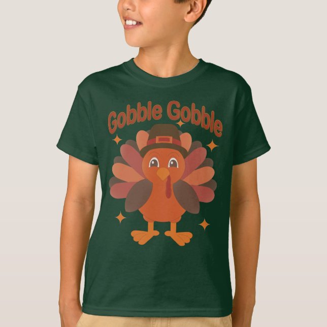 Camiseta Cartoon de Ação de Graças da Turquia - "Gobble Gob (Frente)