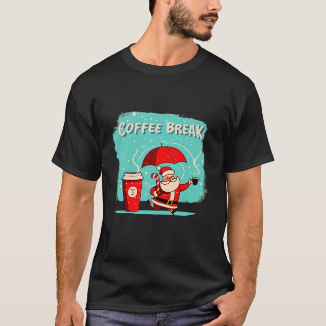 Camiseta Cartoon de Ano Novo do Papai noel de Natal COFFEE  (Frente)
