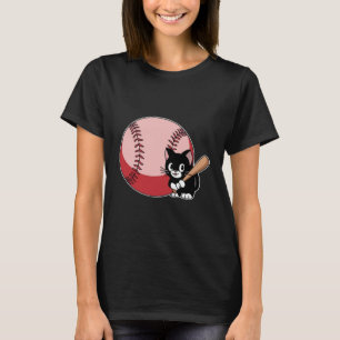 Camiseta Cartoon de Beisebol Cat