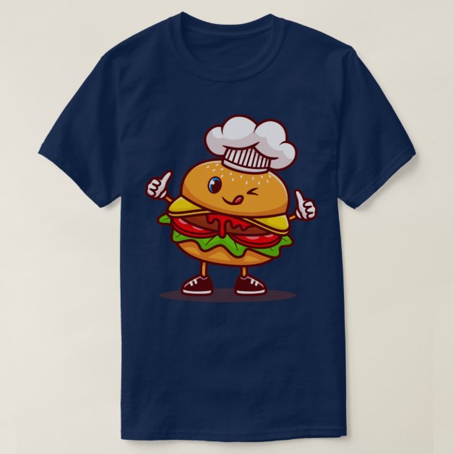 Camiseta Cartoon de Boné do Chef de Burger Bonito Vestindo (Frente do Design)