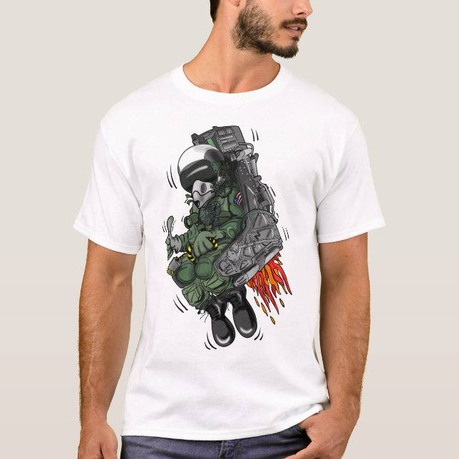 Camiseta Cartoon de caça militar piloto de jato ejetado (Frente)