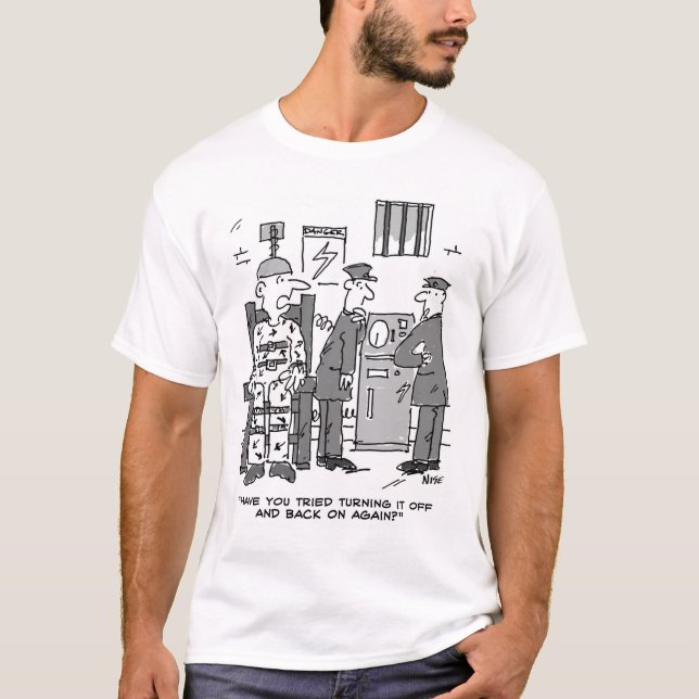 Camiseta Cartoon de cadeira elétrica defeituoso - Engraçado (Frente)