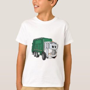 Camiseta Cartoon de Caminhão de Lixo Branco Verde