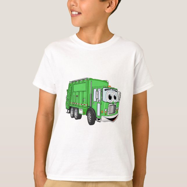 Camiseta Cartoon de Caminhão de Lixo Verde Brilhante (Frente)