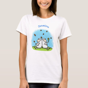 Camiseta Cartoon de carneiros e borboletas bonitos