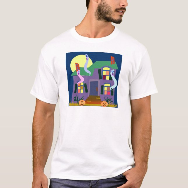 Camiseta Cartoon de Casa Assombrada Fantasma Arte de Hallow (Frente)