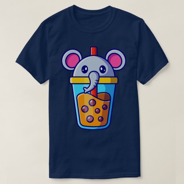 Camiseta Cartoon de chá de elefante giro Boba milk (Frente do Design)