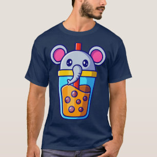 Camiseta Cartoon de chá de elefante giro Boba milk