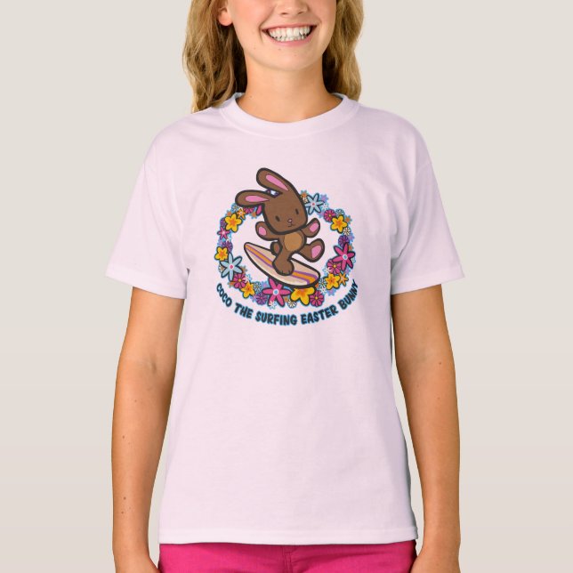 Camiseta Cartoon de coelho da Páscoa Hawaiana Chocolate (Frente)