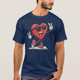 Camiseta Cartoon de Coração Divertido com Óculos Solares En