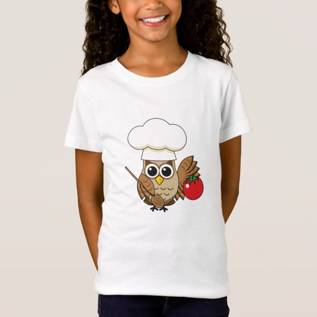 Camiseta Cartoon de Coruja Cozinhar (Frente)