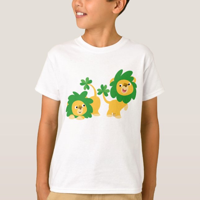 Camiseta Cartoon de Dia de São Patrício Leões crianças T-sh (Frente)